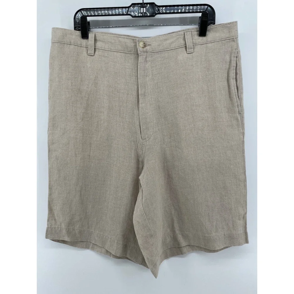 Linen Shorts Mens 36 Oatmeal 100% Linen‎ Flat Front Quiet Luxury Old Money